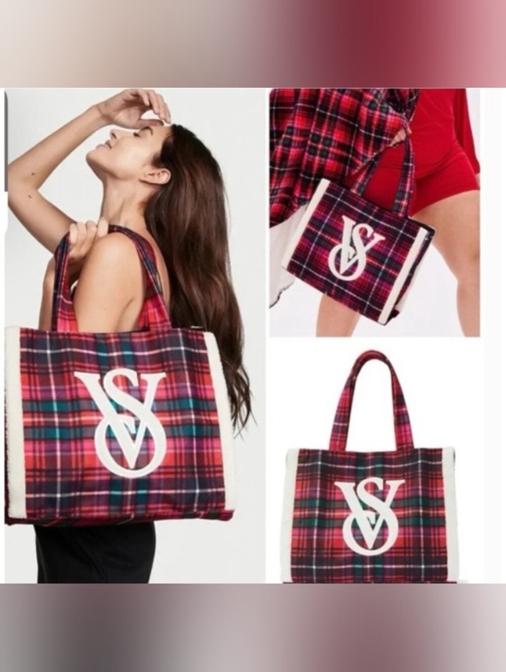 NWOT VS Red & Green Plaid Tote